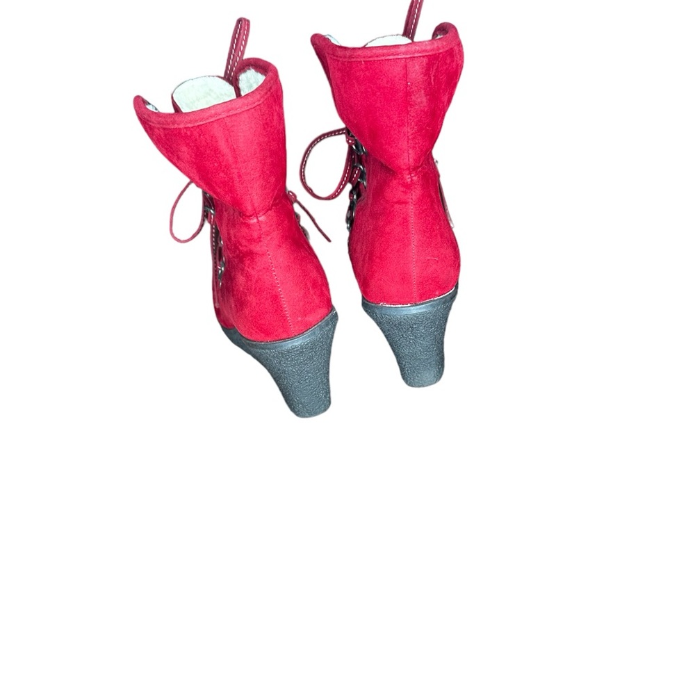 Top moda women red suede wedge lace ankle boots size 5.5 - Picture 4 of 5